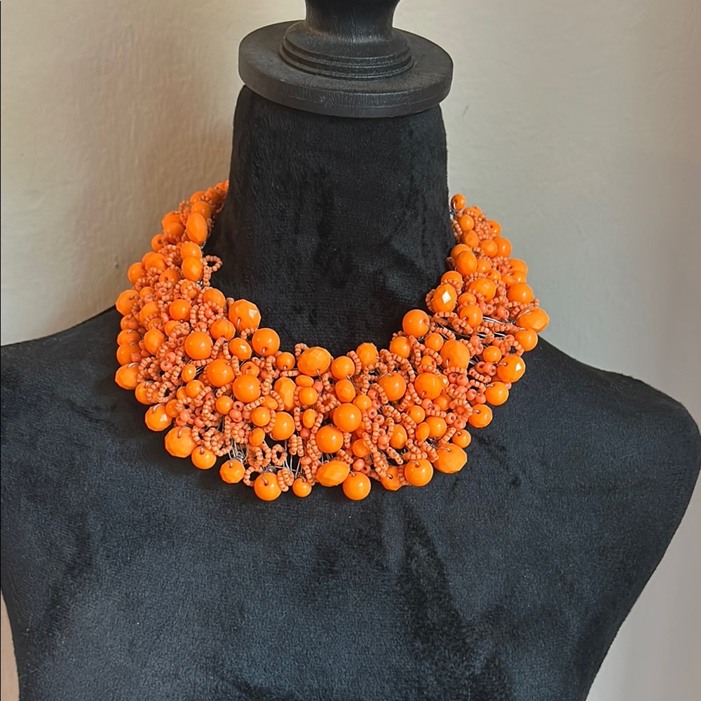 Aldo Orange Statement Necklace Bold Beaded Design